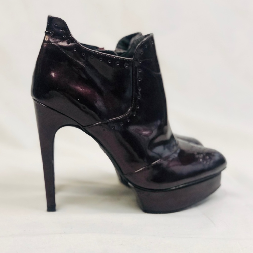 Trouvé plum, patent leather, platform high bootie